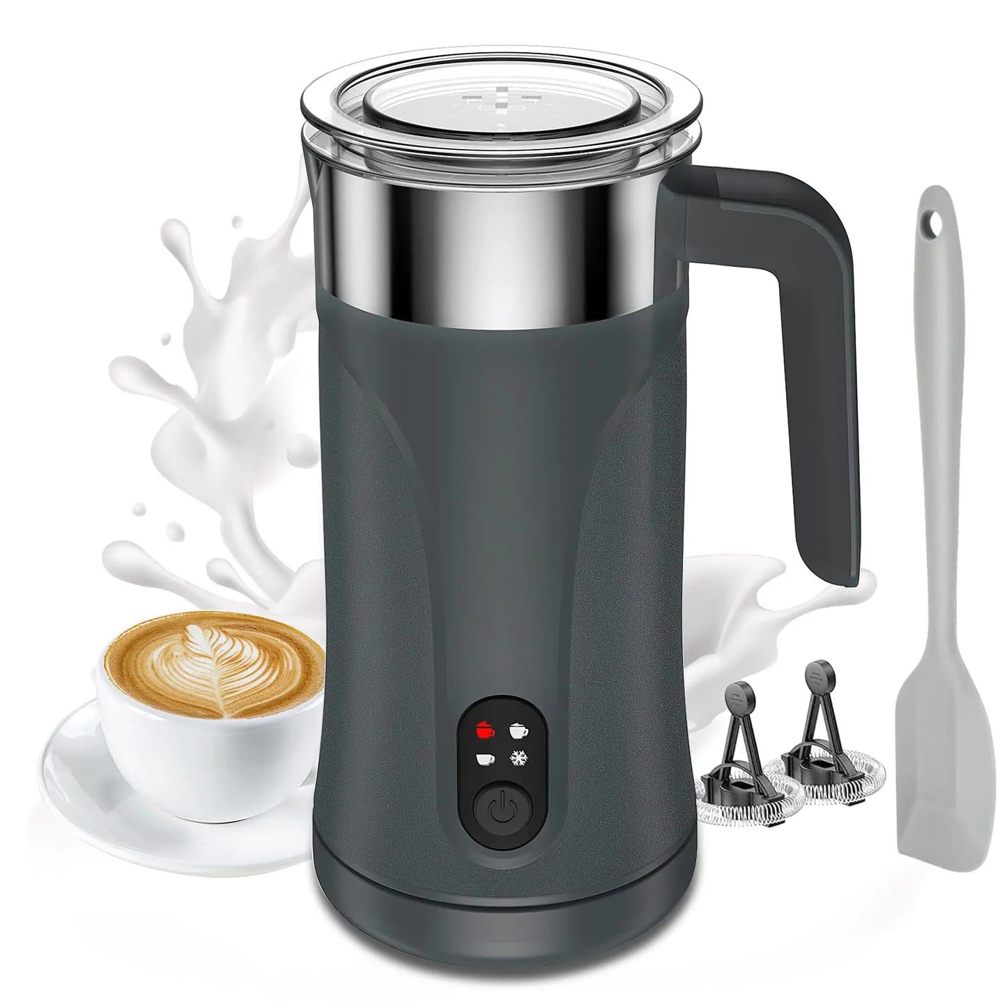 Milk Frother 4-in-1 Milk Frother and Steamer 10.1oz/300ml Automatic Hot and Cold Foam Maker and Milk Warmer Electric Milk Frother for Coffee Latte Cappuccino Matcha(Gray)